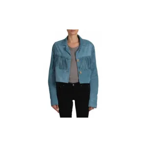 Amiri Cropped Fringe Biker - Blue