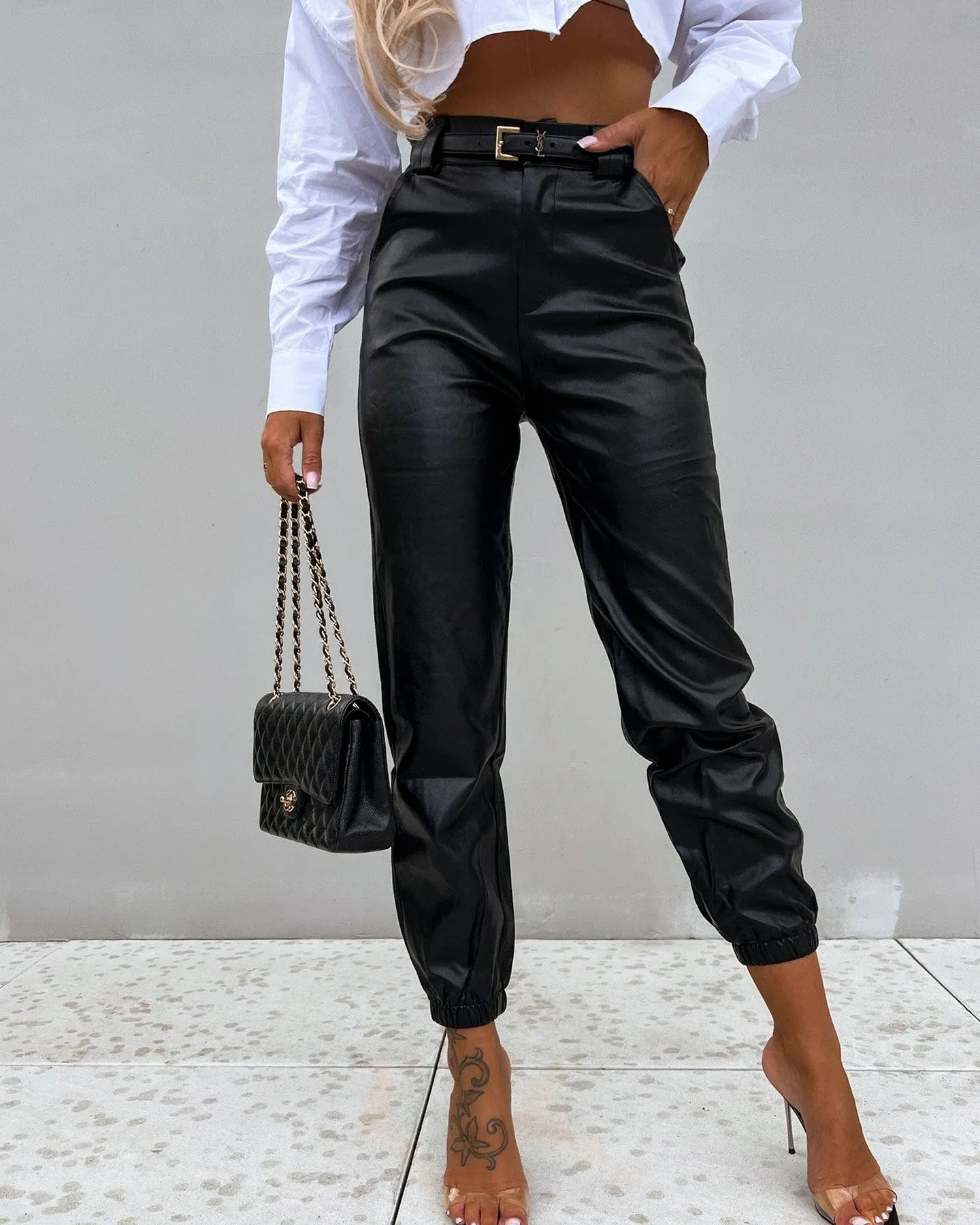Fashion PU Length Leather Pants