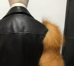Fox Fur Sleeve Leather Biker Jacket