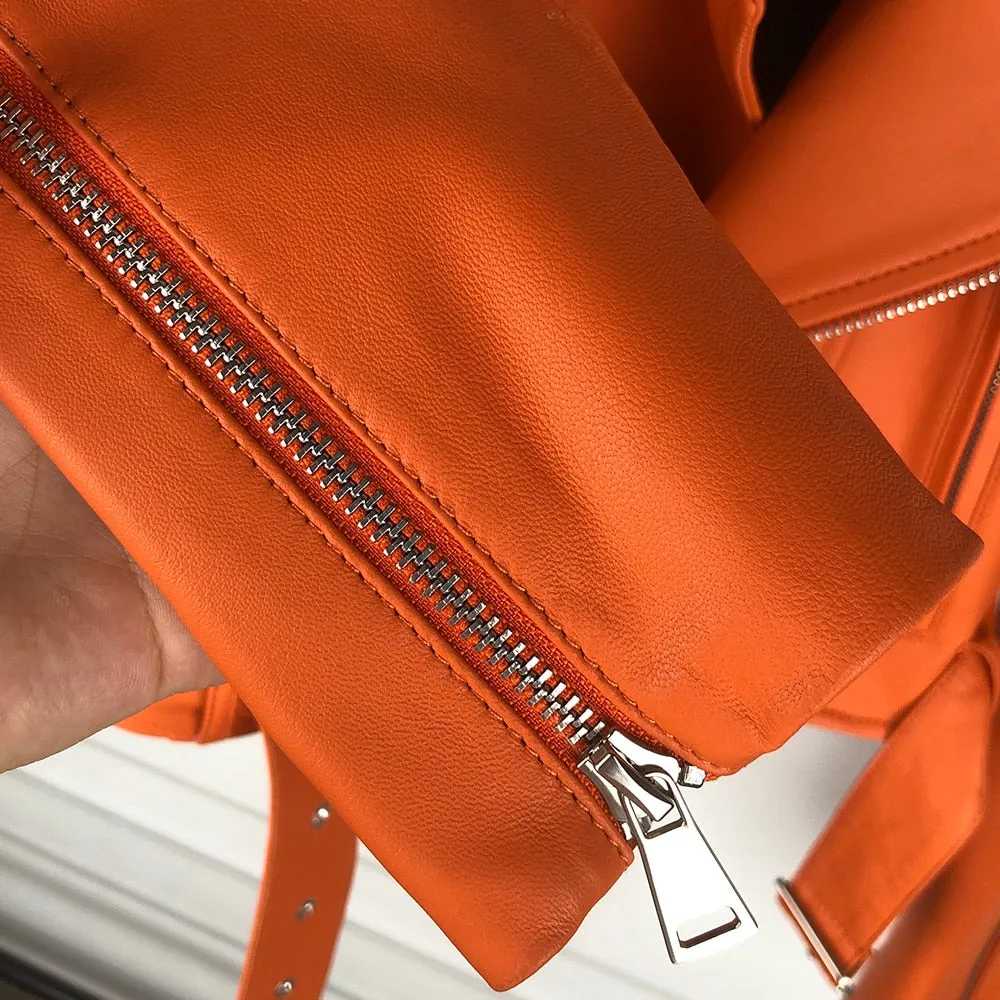 Fox Fur Sleeve Leather Biker Jacket