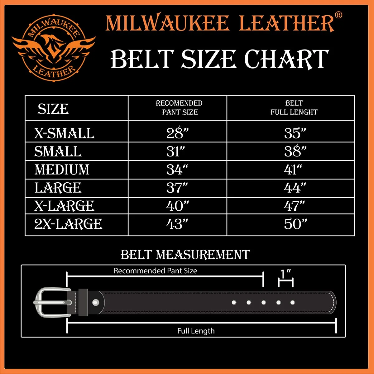 Milwaukee Leather MP7102 Men's Black Skull Heads Genuine Leather Belt for Biker with Buckle - 1.5 inches Wide