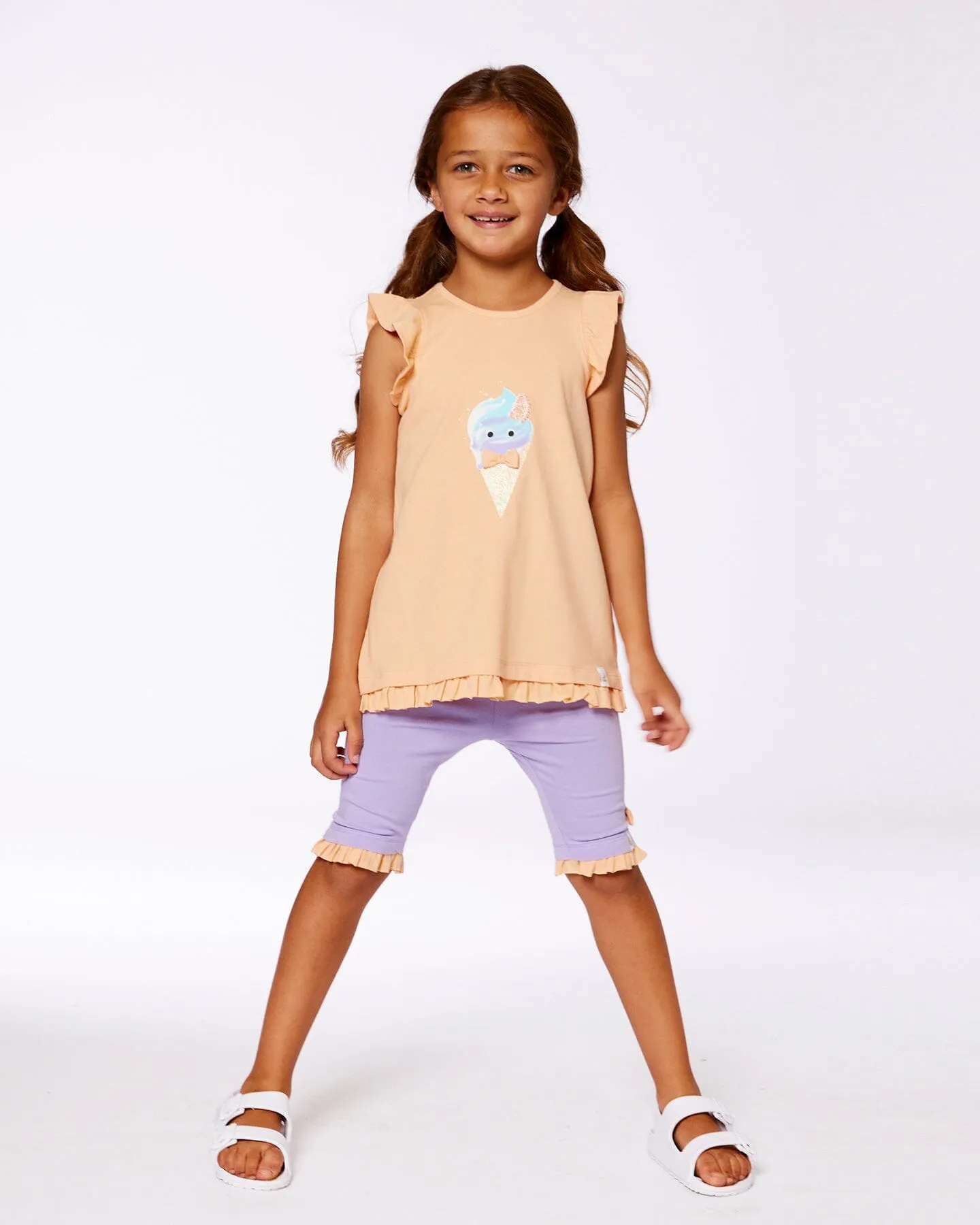Organic Cotton Biker Short With Frills Lilac And Orange