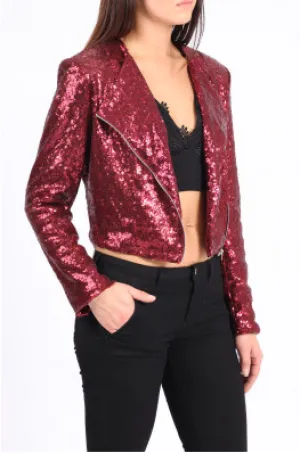 Sequin Biker Jacket • Wine