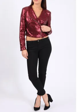 Sequin Biker Jacket • Wine