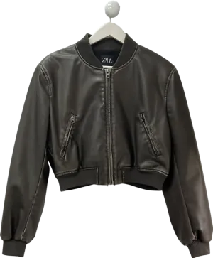 ZARA Black Cropped Biker Jacket UK M